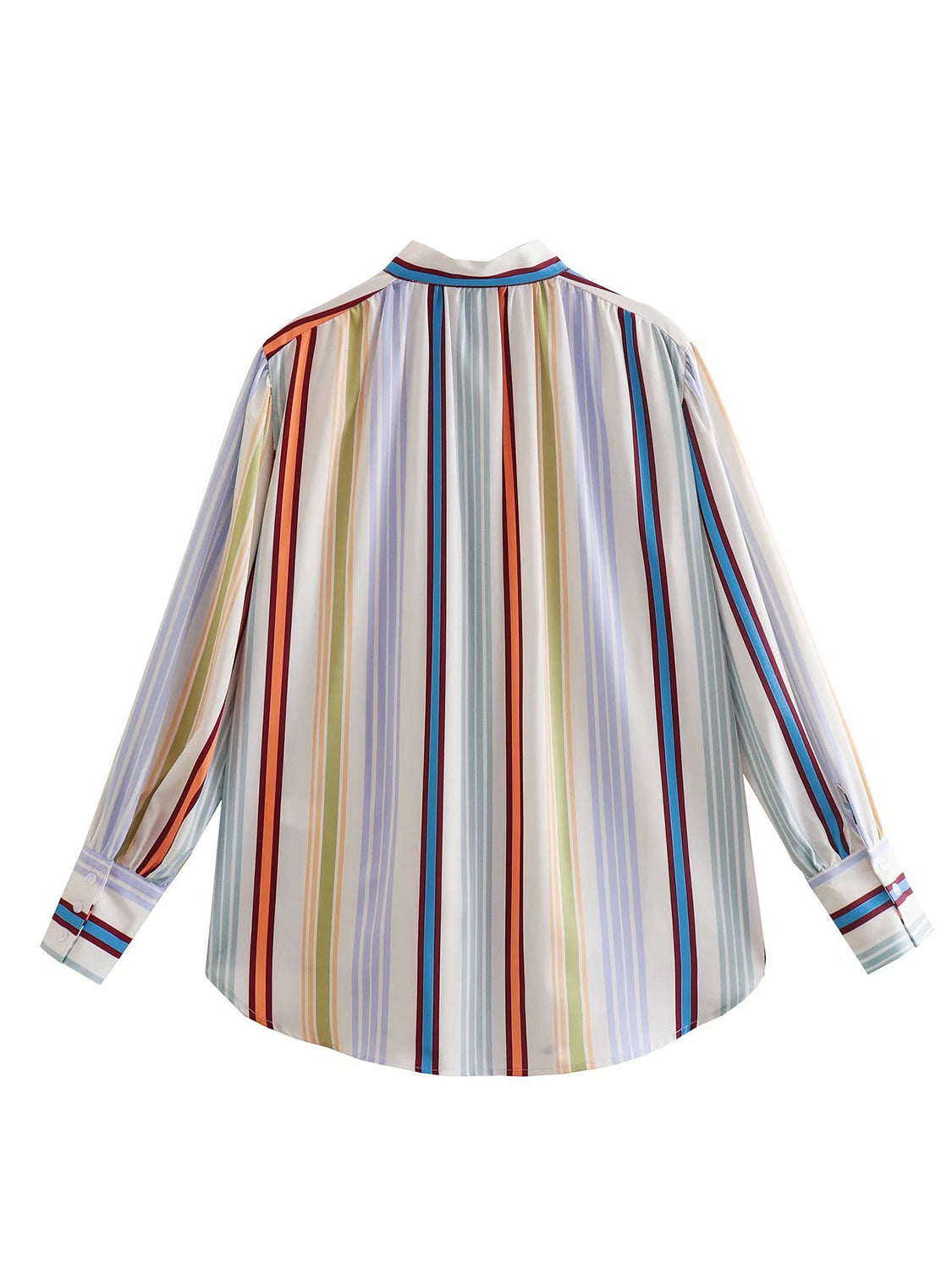 Striped Button Down Lantern Sleeve Shirt - Premium Women's Down Shirt Tops from Trendsi - Just $28! Shop now at Handbags Specialist Headquarter