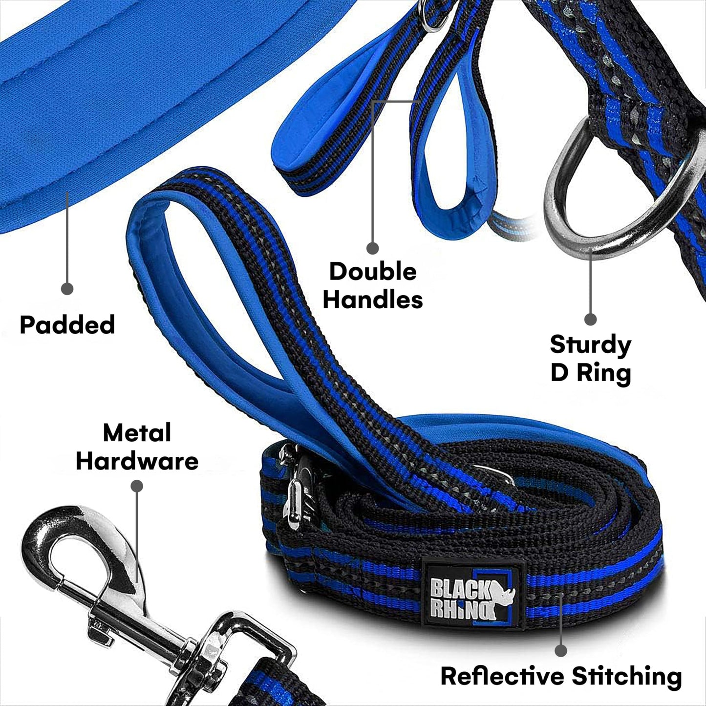 RhinoGrip Aqua: Double Handle Reflective Dog Leash