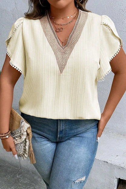 Plus Size V-Neck Petal Sleeve Blouse - Premium Plus Size Shirts from Trendsi - Just $19.96! Shop now at Handbags Specialist Headquarter