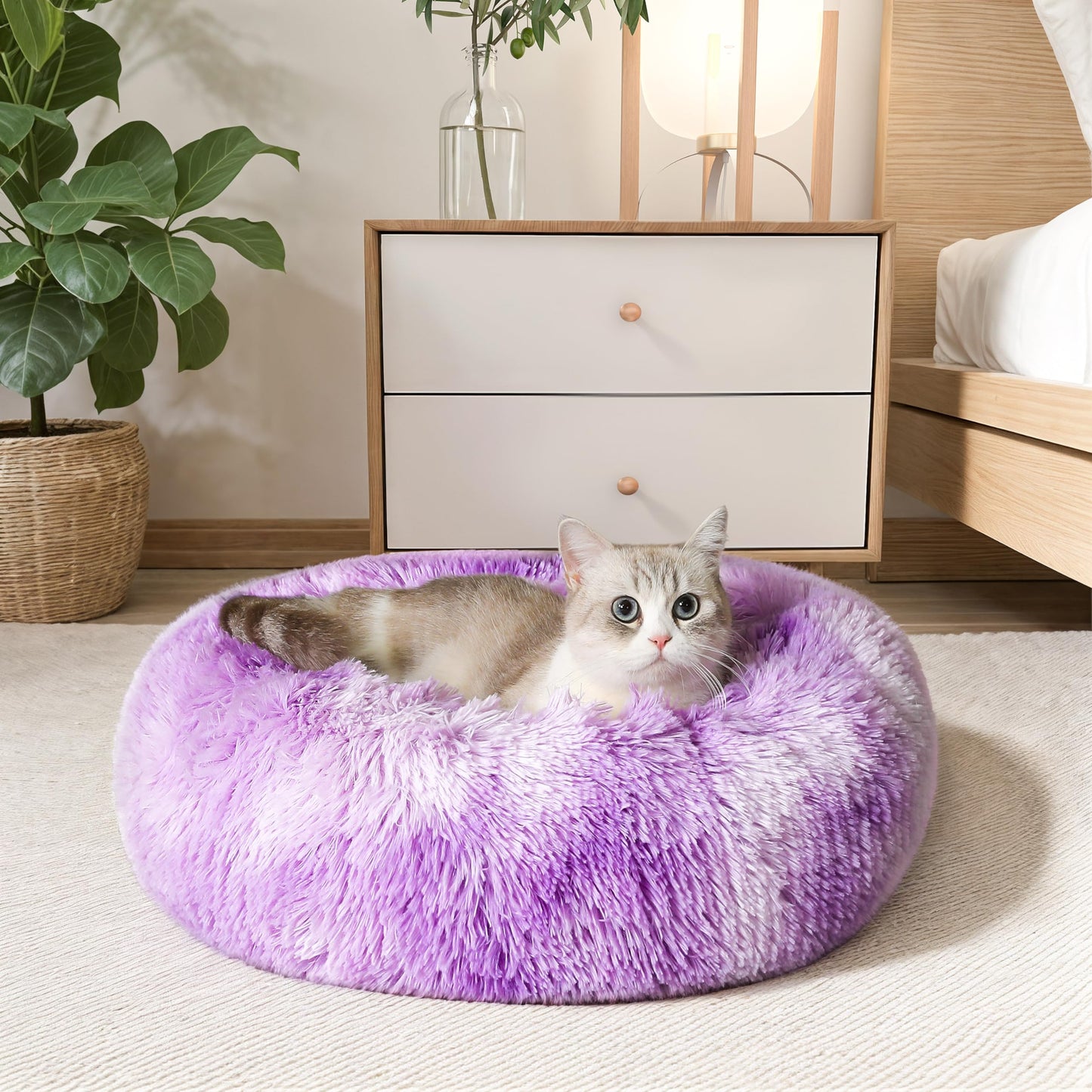 PawCozy Nest: Plush Anti-Anxiety Pet Bed, Light Grey