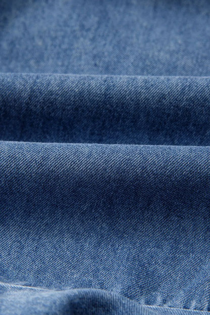 Spaghetti Straps V Neck Belted Ruffled Leg Chambray Romper - Premium Women / Jeans & Denim from Trendsi - Just $45.60! Shop now at Handbags Specialist Headquarter