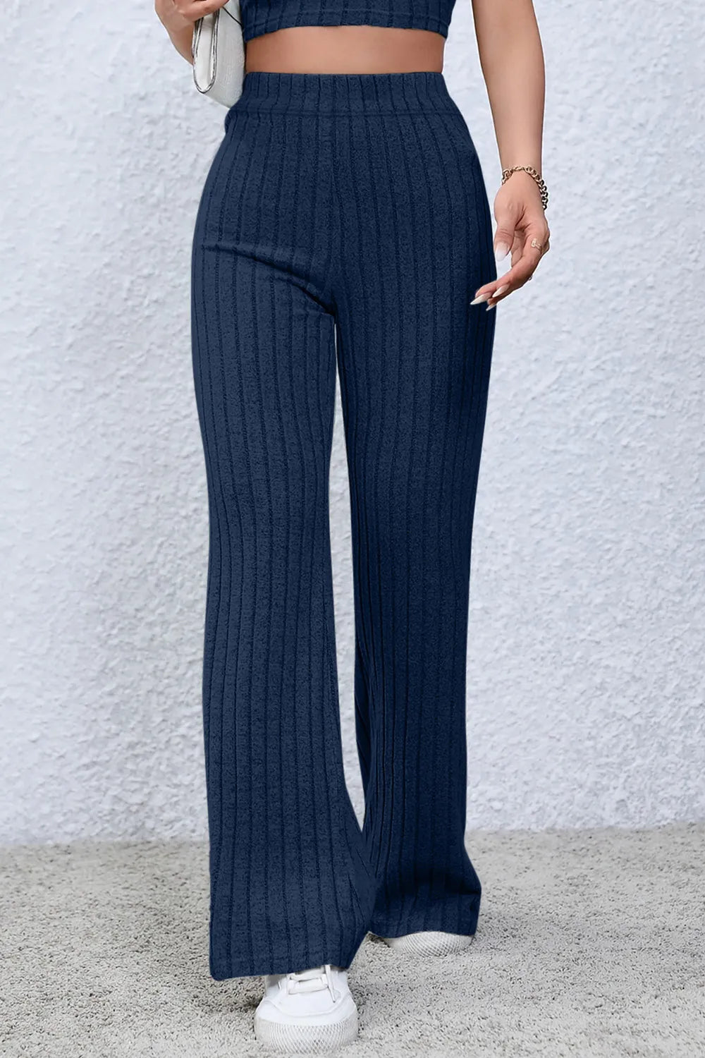 Basic Bae Full Size Ribbed High Waist Flare Pants - Premium Women Pants from Trendsi - Just $10.99! Shop now at Handbags Specialist Headquarter