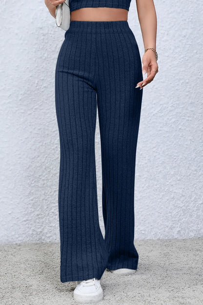 Basic Bae Full Size Ribbed High Waist Flare Pants - Premium Women Pants from Trendsi - Just $10.99! Shop now at Handbags Specialist Headquarter