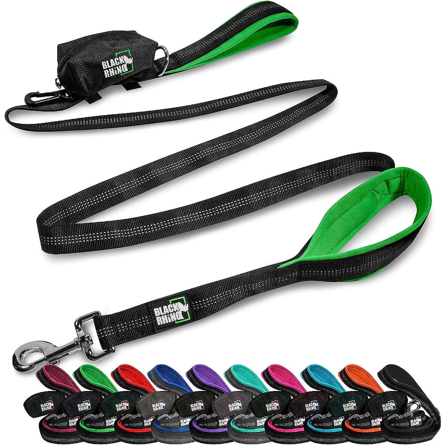 RhinoGrip Aqua: Double Handle Reflective Dog Leash