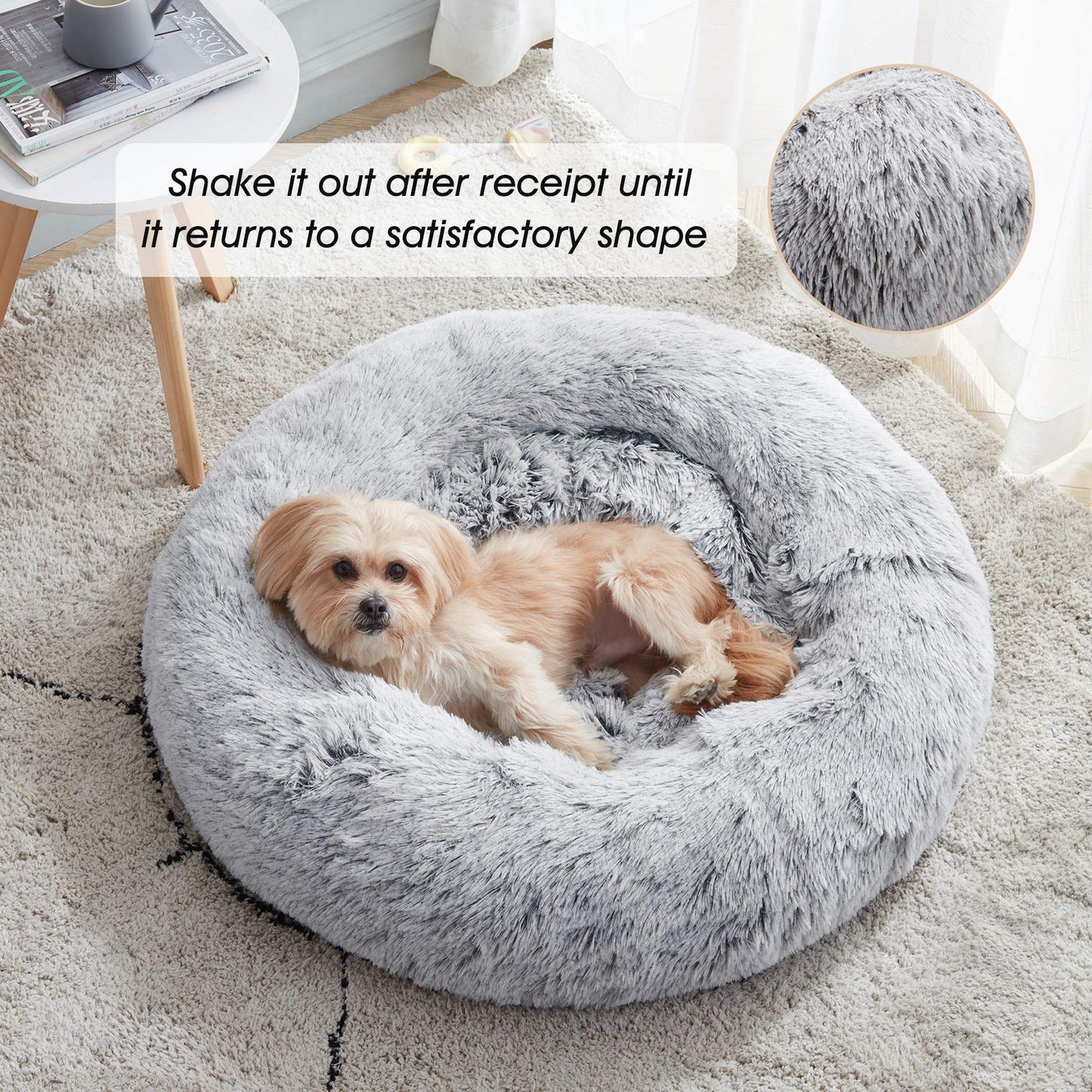 PawCozy Nest: Plush Anti-Anxiety Pet Bed, Light Grey