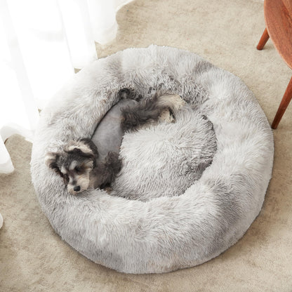 PawCozy Nest: Plush Anti-Anxiety Pet Bed, Light Grey