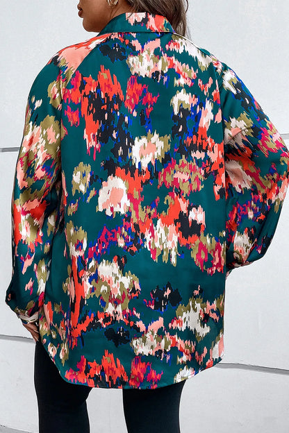 Plus Size Printed Johnny Collar Long Sleeve Blouse - Premium Plus Size Shirts from Trendsi - Just $29! Shop now at Handbags Specialist Headquarter