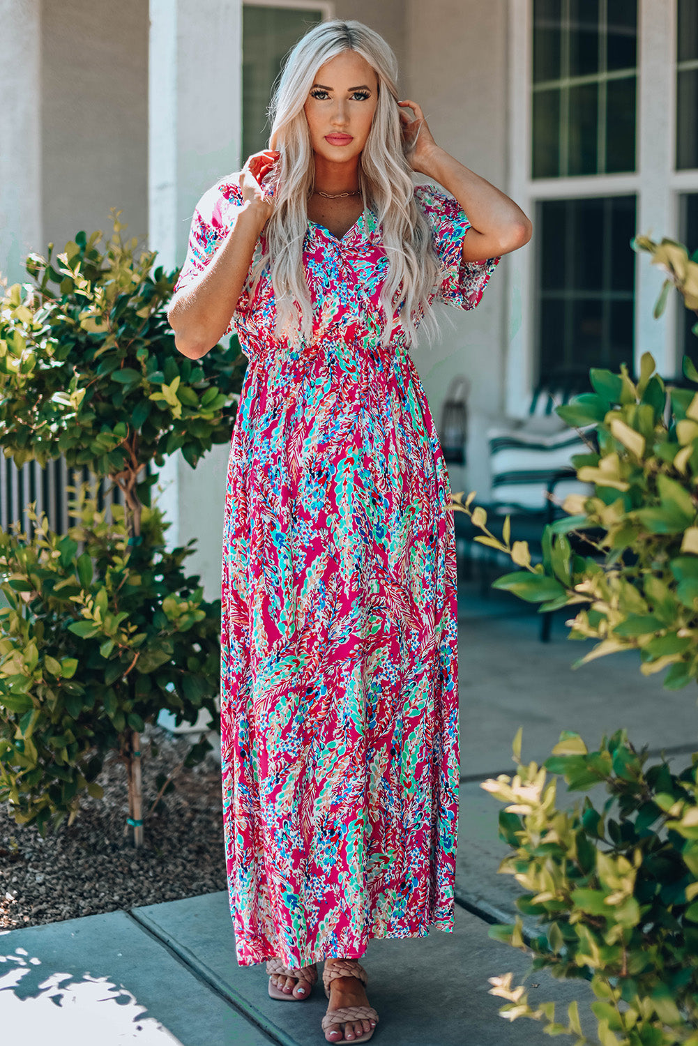 Multicolored V-Neck Maxi Dress - Premium Maxi Dress from Trendsi - Just $38.99! Shop now at Handbags Specialist Headquarter