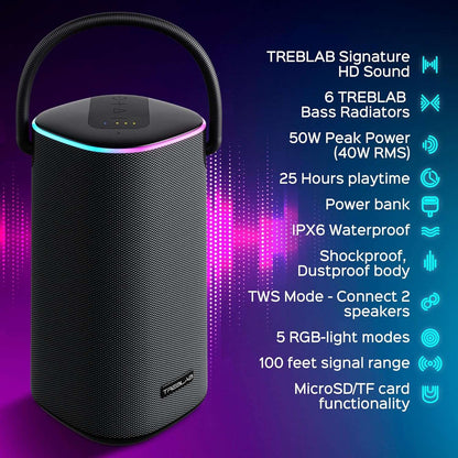 TREBLAB BassBoost Bluetooth Speaker with RGB Glow