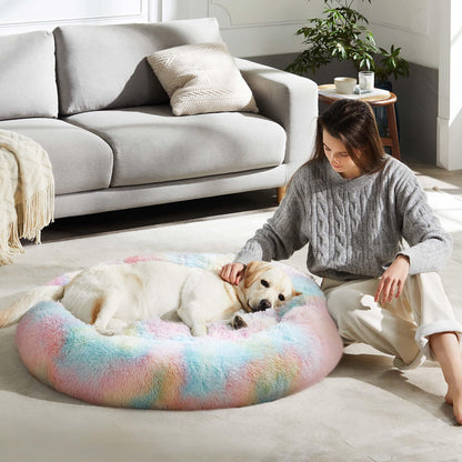 PawCozy Nest: Plush Anti-Anxiety Pet Bed, Light Grey