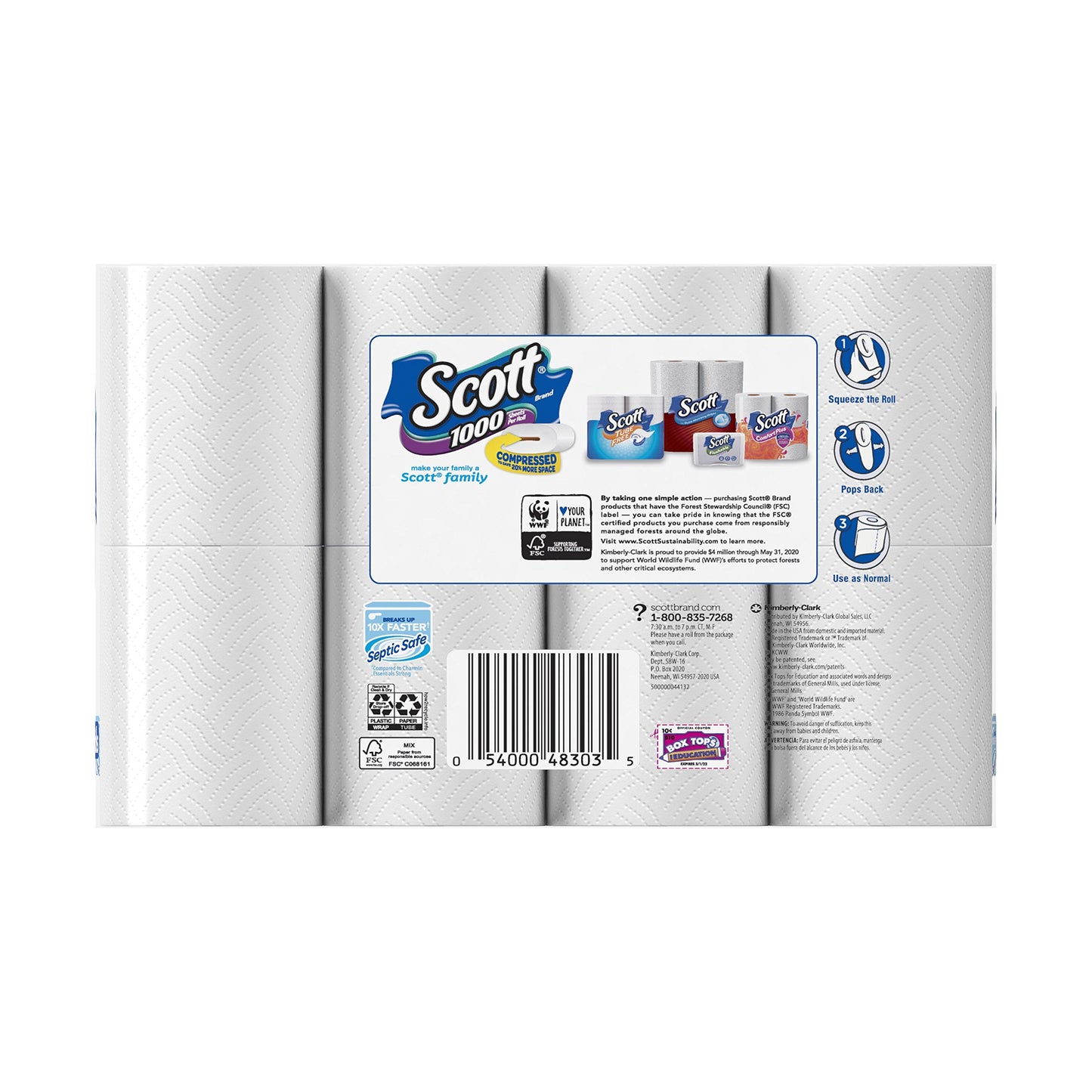 Scott 1000 Toilet Paper, 32 Rolls, Septic-Safe, 1-Ply Toilet Tissue