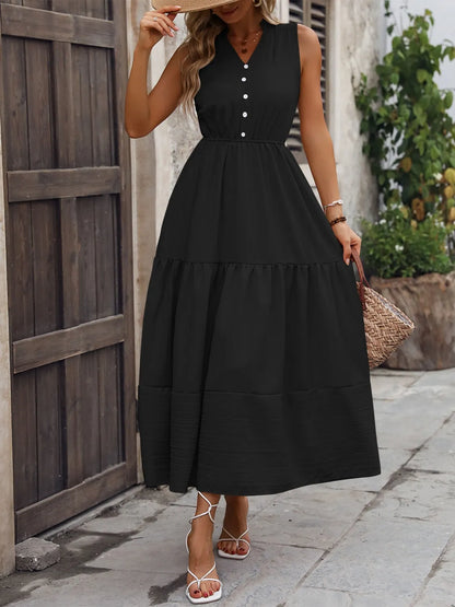 Notched Sleeveless Maxi Tank Dress - Premium Maxi Dress from Trendsi - Just $30.99! Shop now at Handbags Specialist Headquarter