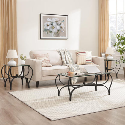 TriGlass Chic: Sleek 3-Piece Coffee Table Set