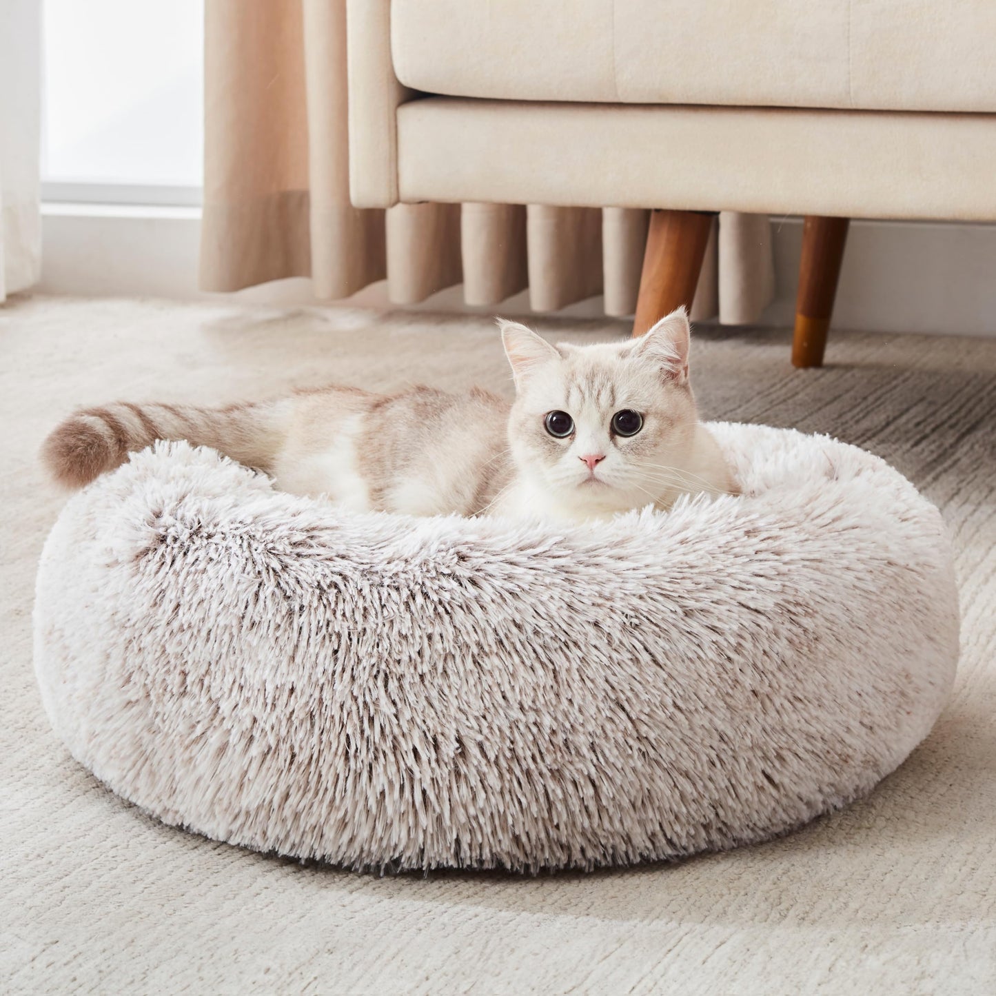 PawCozy Nest: Plush Anti-Anxiety Pet Bed, Light Grey