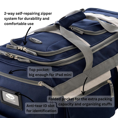 Olympia 22 Max Wheeled Duffel: 8-Pocket Water-Resist