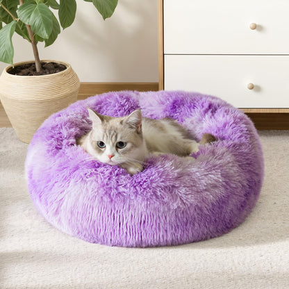 PawCozy Nest: Plush Anti-Anxiety Pet Bed, Light Grey