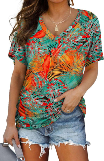 WIHOLL V-Neck Dolman Top with Side Shirring