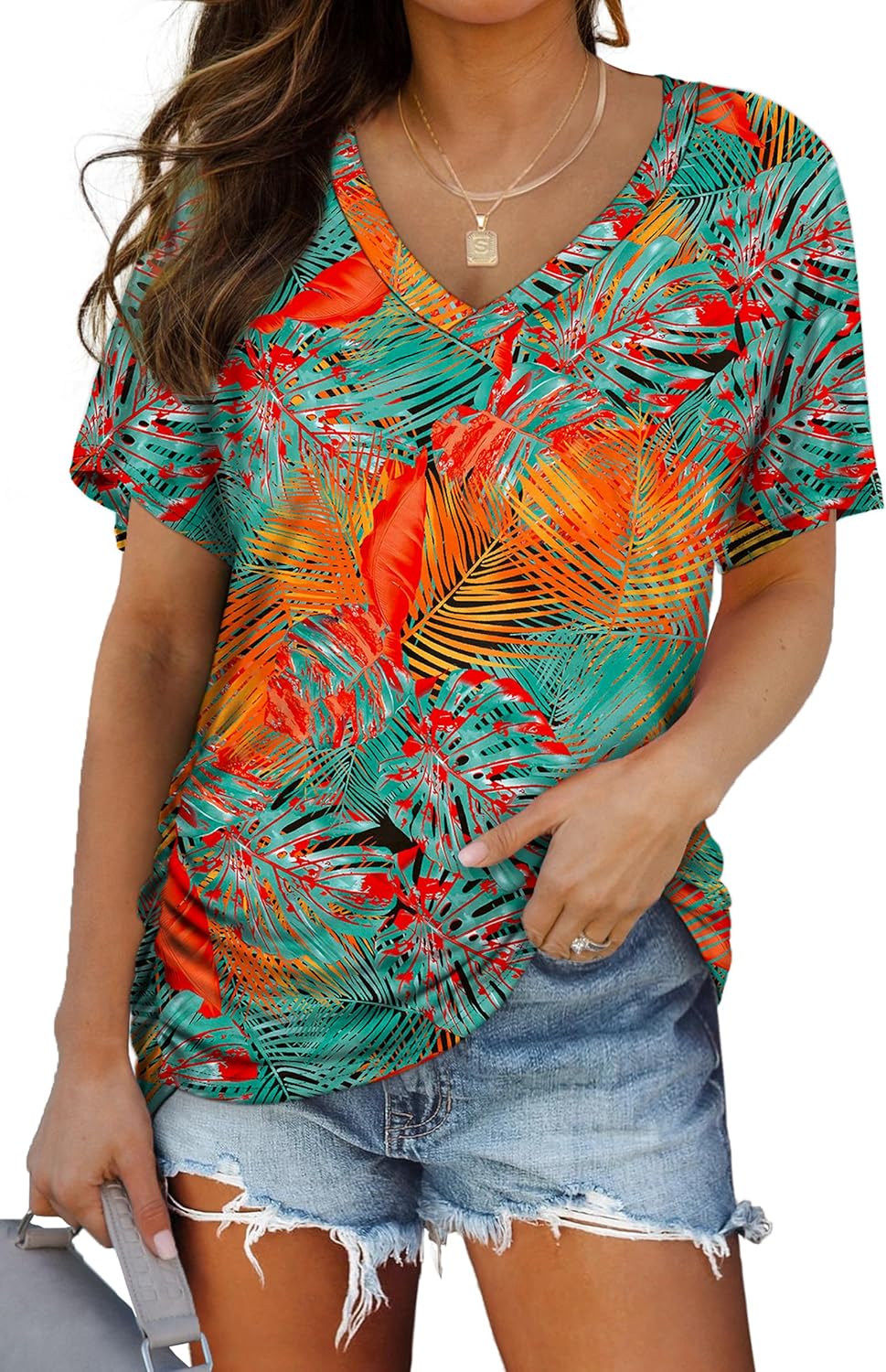 WIHOLL V-Neck Dolman Top with Side Shirring