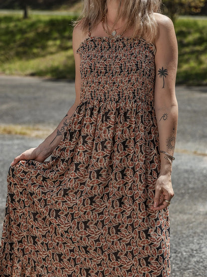 Printed Smocked Bodice Maxi Dress - Premium Maxi Dress from Trendsi - Just $57.99! Shop now at Handbags Specialist Headquarter