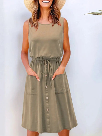 Full Size Round Neck Sleeveless Tank Dress Plus Size.