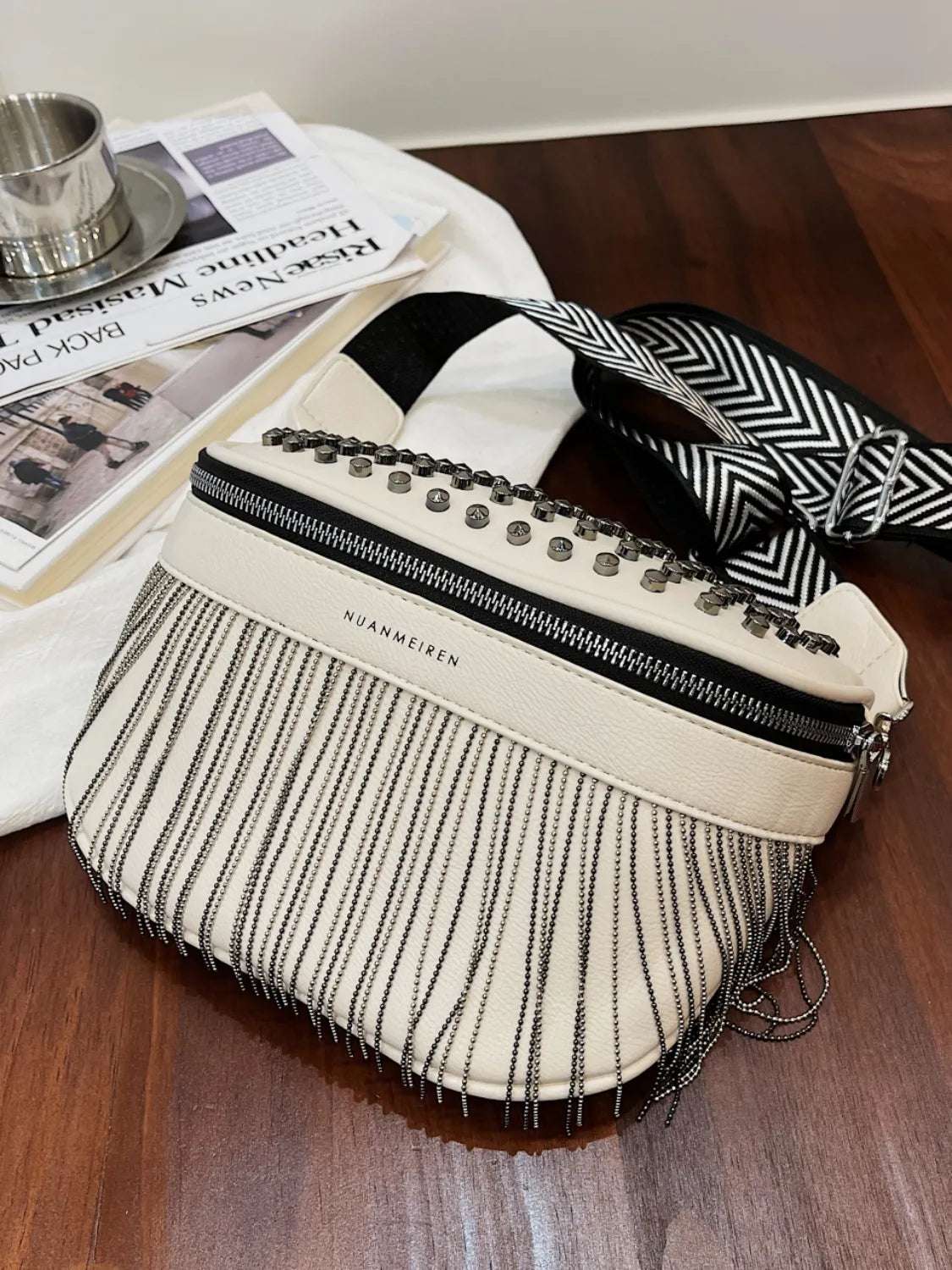 Fringe Studded PU Leather Crossbody Bag - Premium Crossbody Bag from Trendsi - Just $35.99! Shop now at Handbags Specialist Headquarter