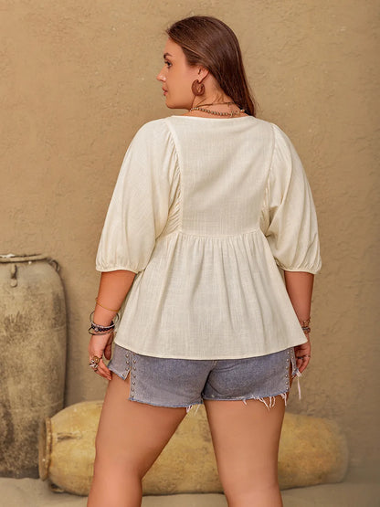 Plus Size Peplum V-Neck Half Sleeve Blouse - Premium Plus Size Shirts from Trendsi - Just $37.48! Shop now at Handbags Specialist Headquarter