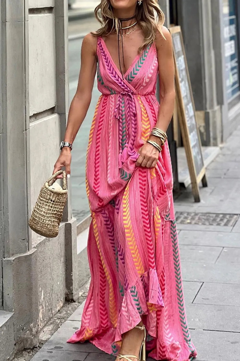 Printed Surplice Maxi Cami Dress - Premium Maxi Dress from Trendsi - Just $69.99! Shop now at Handbags Specialist Headquarter