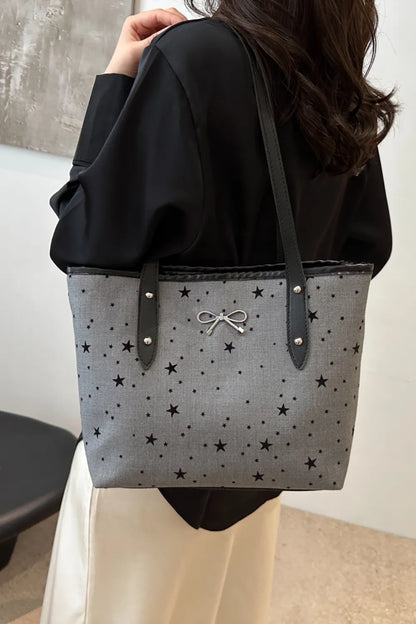 Bow Trim Polyester Tote Bag - Premium Tote Bag from Trendsi - Just $39.99! Shop now at Handbags Specialist Headquarter