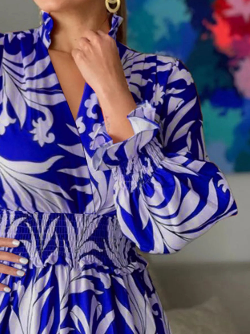 Printed Flounce Sleeve Maxi Dress - Premium Maxi Dress from Trendsi - Just $48.99! Shop now at Handbags Specialist Headquarter