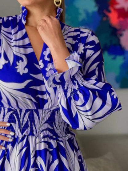 Printed Flounce Sleeve Maxi Dress - Premium Maxi Dress from Trendsi - Just $48.99! Shop now at Handbags Specialist Headquarter