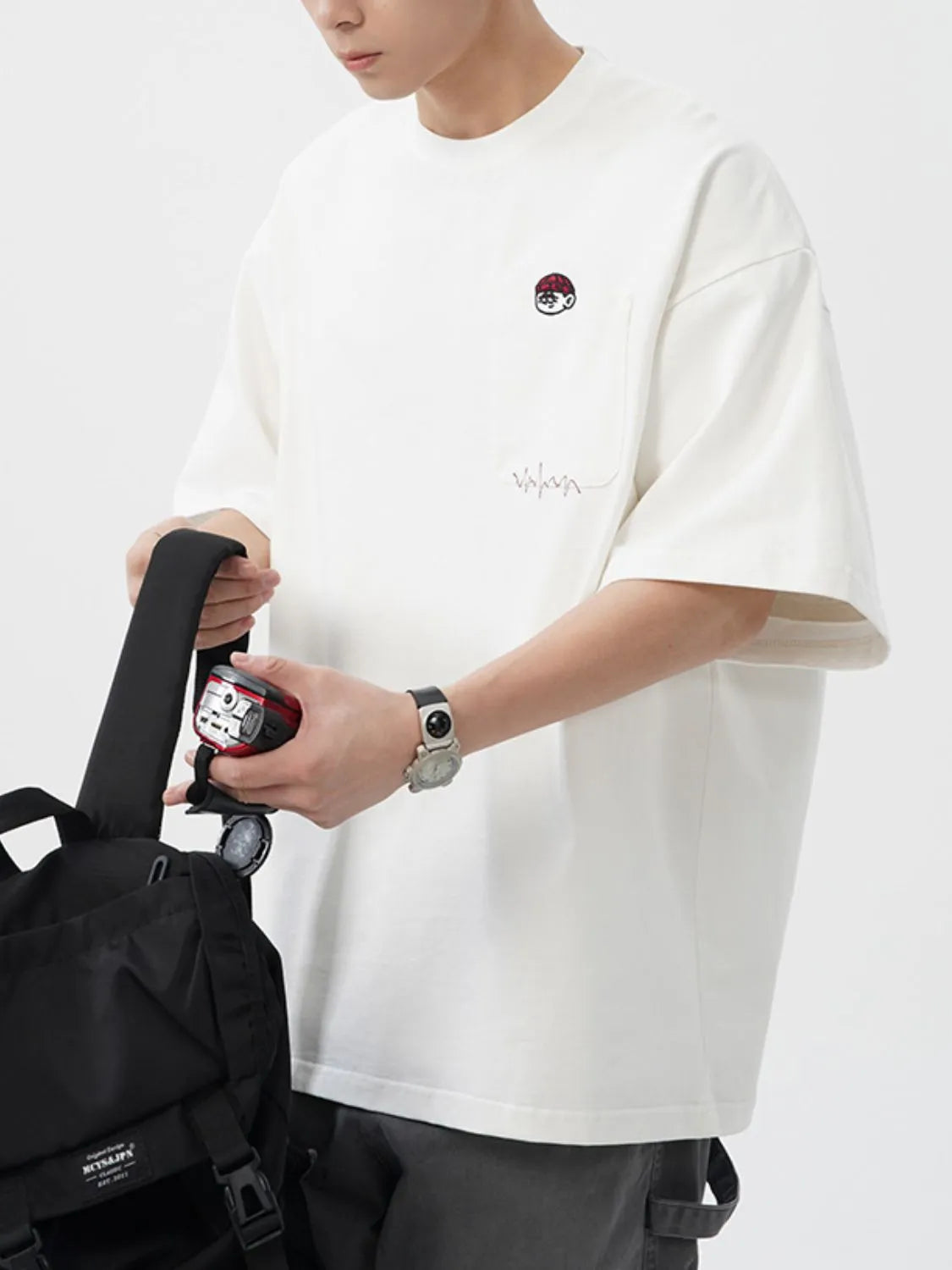 Men's Plus Size Round Neck Embroidered T-Shirt - Premium Men's T-Shirt from Trendsi - Just $30.99! Shop now at Handbags Specialist Headquarter