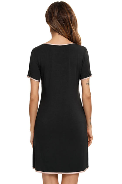 Contrast Trim Pocketed Round Neck Lounge Dress - Premium Sleepwear from Trendsi - Just $27.99! Shop now at Handbags Specialist Headquarter
