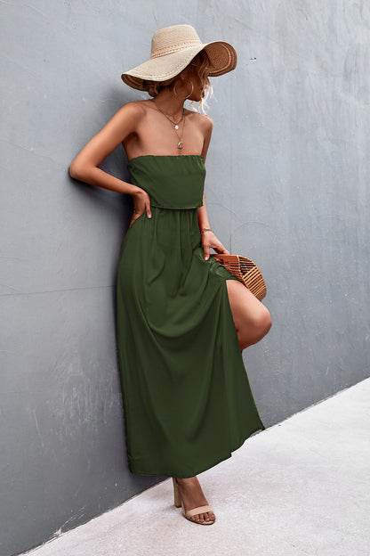 Strapless Split Maxi Dress - Premium Maxi Dress from Trendsi - Just $31.99! Shop now at Handbags Specialist Headquarter
