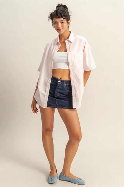 HYFVE Short Sleeve Button Down Oversized Shirt - Premium Women's Down Shirt Tops from Trendsi - Just $34.34! Shop now at Handbags Specialist Headquarter