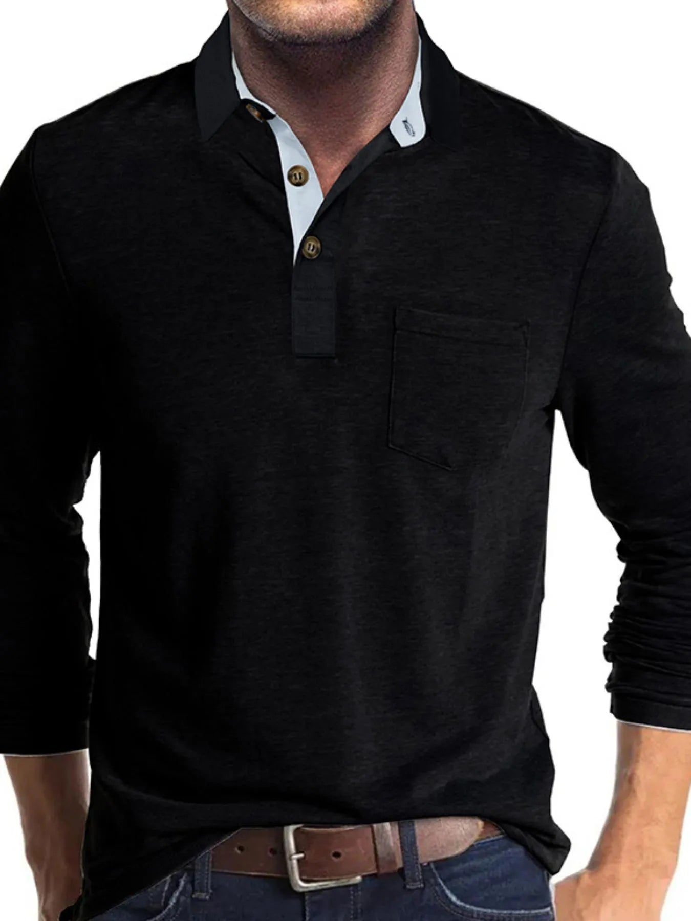 Men's Full Size Long Sleeve Pocket Polo Shirt Plus Size - Premium Men's Polo shirt from Trendsi - Just $41.99! Shop now at Handbags Specialist Headquarter
