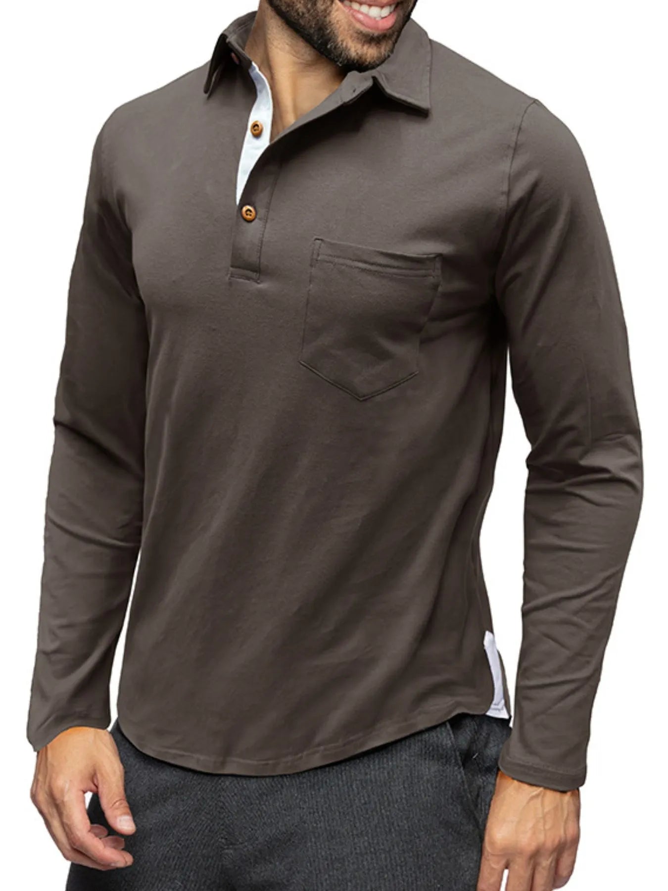Men's Long Sleeve Polo Shirt with Chest Pocket - Premium Men's Polo shirt from Trendsi - Just $45.04! Shop now at Handbags Specialist Headquarter