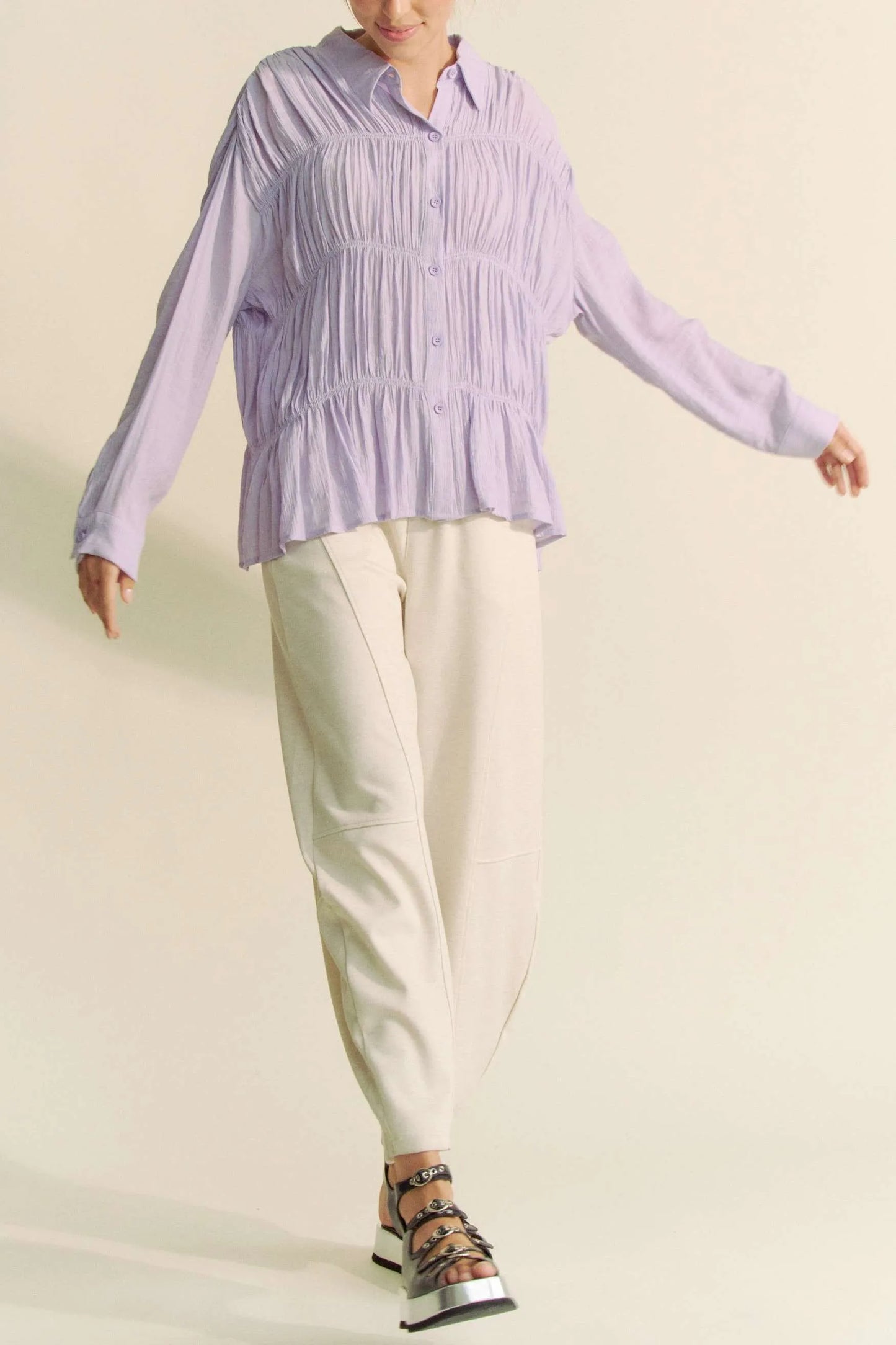 Davi & Dani Ruched All Over Button Front Shirt - Premium Women / Jeans & Denim from Trendsi - Just $57.24! Shop now at Handbags Specialist Headquarter