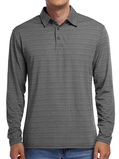 Men's Striped Long Sleeve Polo Shirt - Premium Men's Polo shirt from Trendsi - Just $37.10! Shop now at Handbags Specialist Headquarter