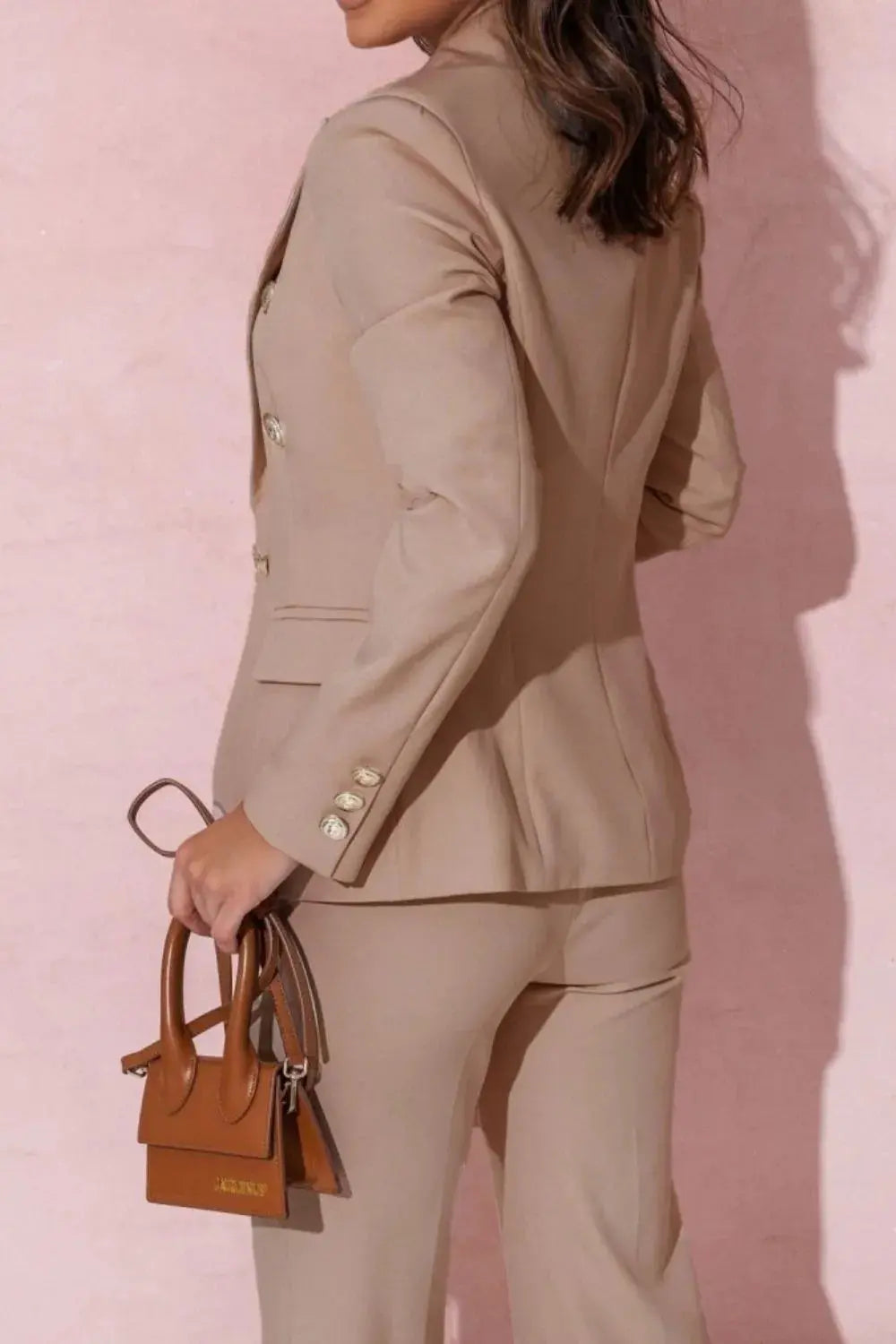 Full Size Lapel Collar Long Sleeve Blazer and Pants Set Plus Size.