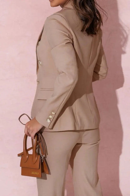 Full Size Lapel Collar Long Sleeve Blazer and Pants Set Plus Size.