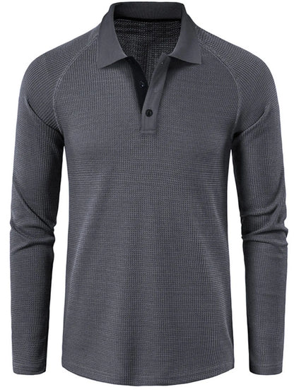 Men's Long Sleeve Textured Polo - Premium Men's Polo shirt from Trendsi - Just $40.99! Shop now at Handbags Specialist Headquarter
