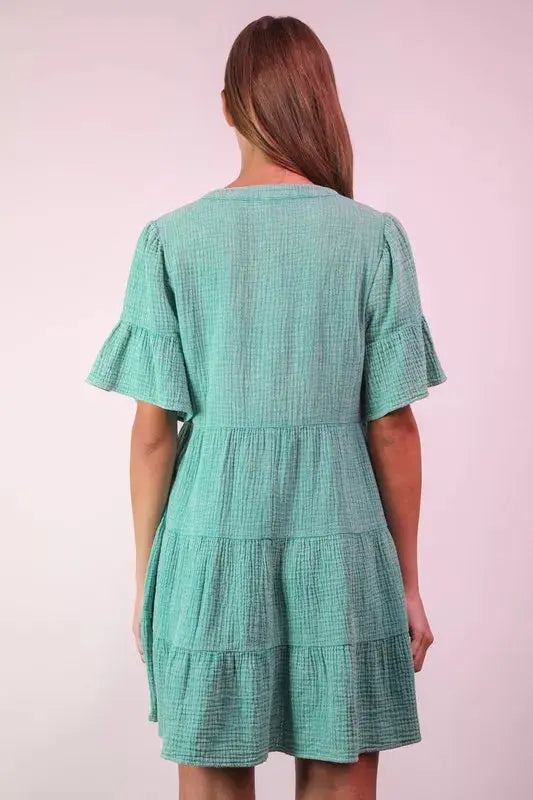 VERY J Plus Size Mineral Washed Woven Mini Dress.