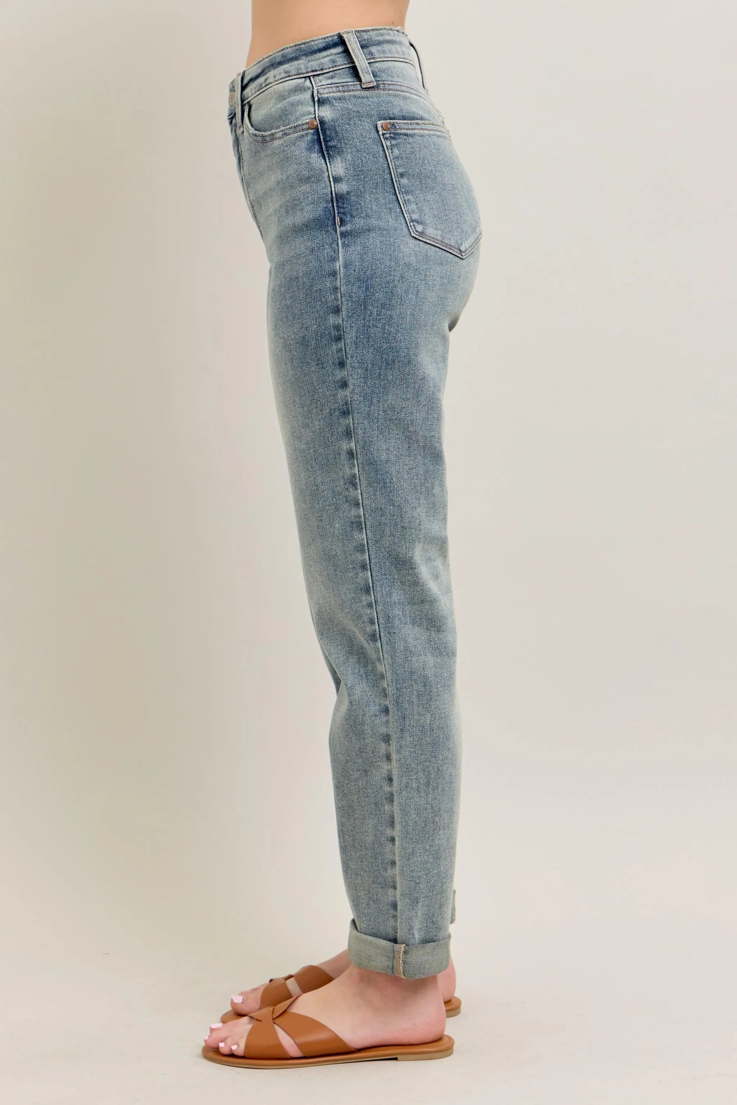 Judy Blue Full Size Hw Vintage Wash Double Roll Cuff Bf Jeans Plus Size - Premium Women / Jeans & Denim from Trendsi - Just $65.99! Shop now at Handbags Specialist Headquarter