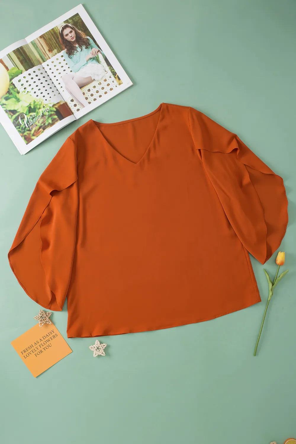 Plus Size V-Neck Petal Sleeve Blouse - Premium Plus Size Shirts from Trendsi - Just $22! Shop now at Handbags Specialist Headquarter