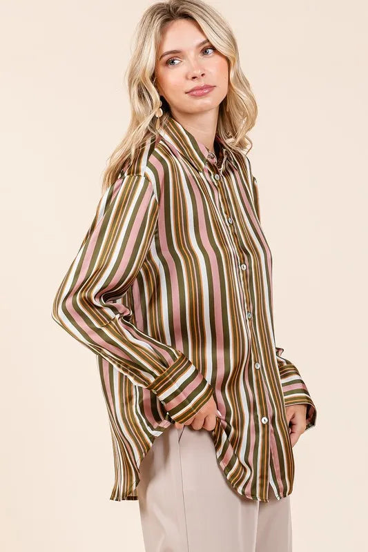 Mittoshop Striped Button Down Satin Shirt - Premium Women's Down Shirt Tops from Trendsi - Just $42.02! Shop now at Handbags Specialist Headquarter