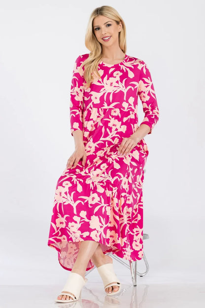 Celeste Full Size Floral Round Neck Ruffle Hem Dress - Premium Dresses from Trendsi - Just $50.99! Shop now at Handbags Specialist Headquarter