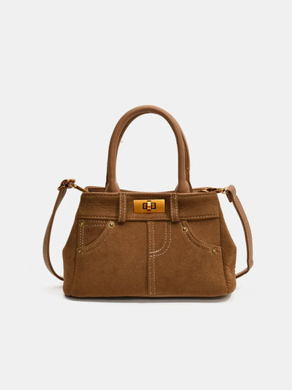 Suede Adjustable Strap Double-Use Handbag - Premium handbags from Trendsi - Just $30.99! Shop now at Handbags Specialist Headquarter