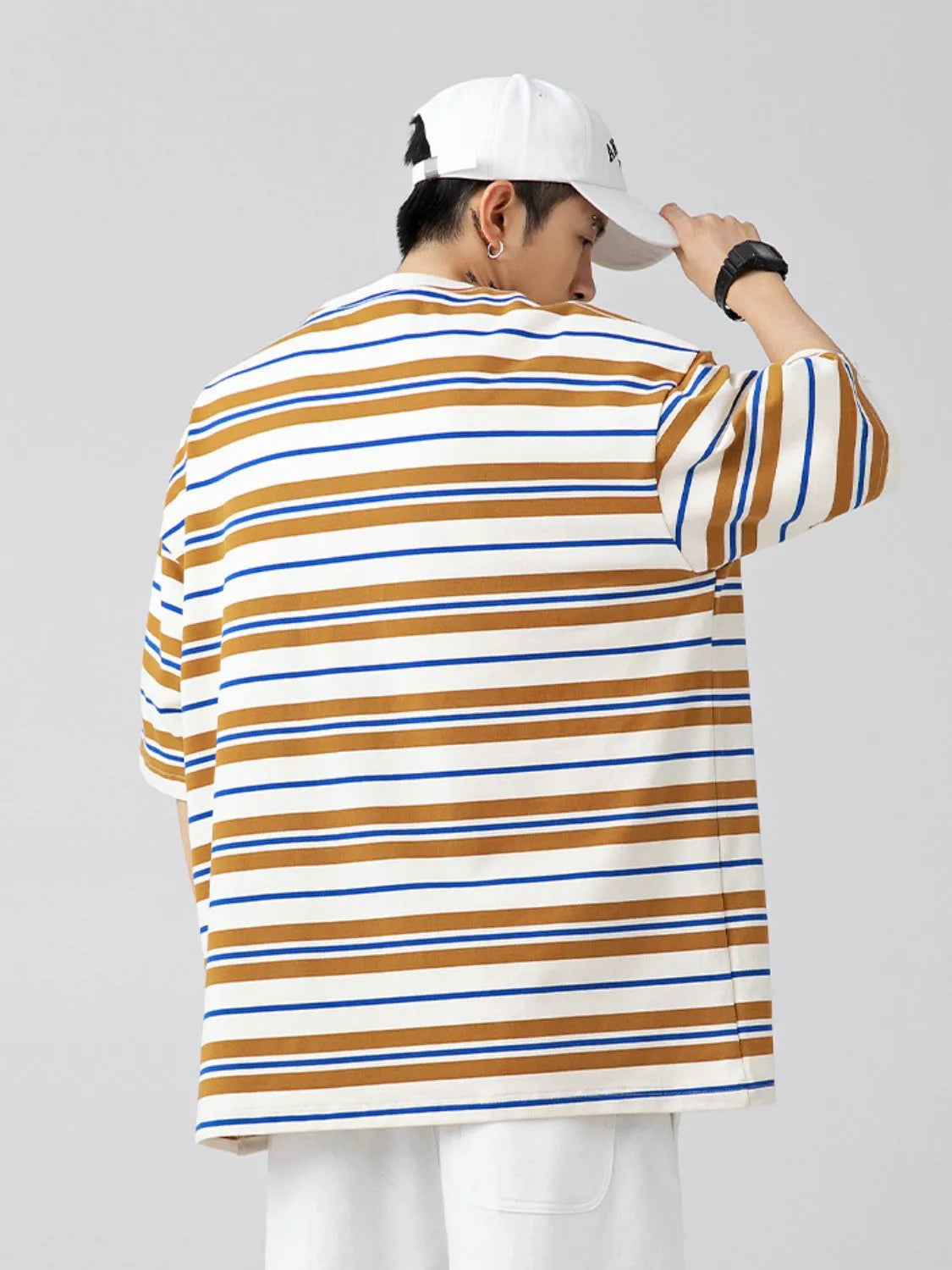 Men's Plus Size Basic style Round Neck Striped T-Shirt - Premium Men's T-Shirt from Trendsi - Just $33.99! Shop now at Handbags Specialist Headquarter
