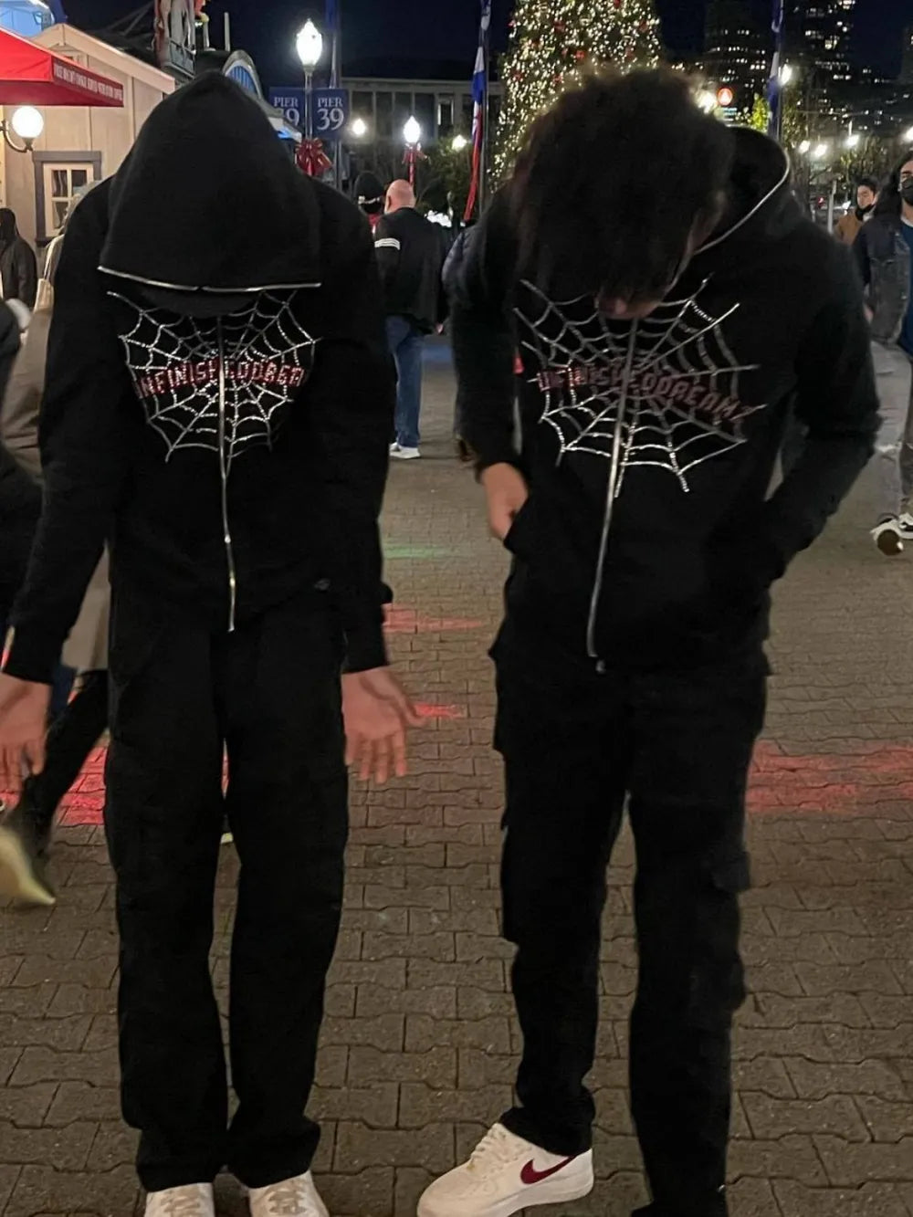 Men's Spider Web Rhinestones Zip-Up Hoodie - Premium Men's Sweatshirts from Trendsi - Just $39.02! Shop now at Handbags Specialist Headquarter