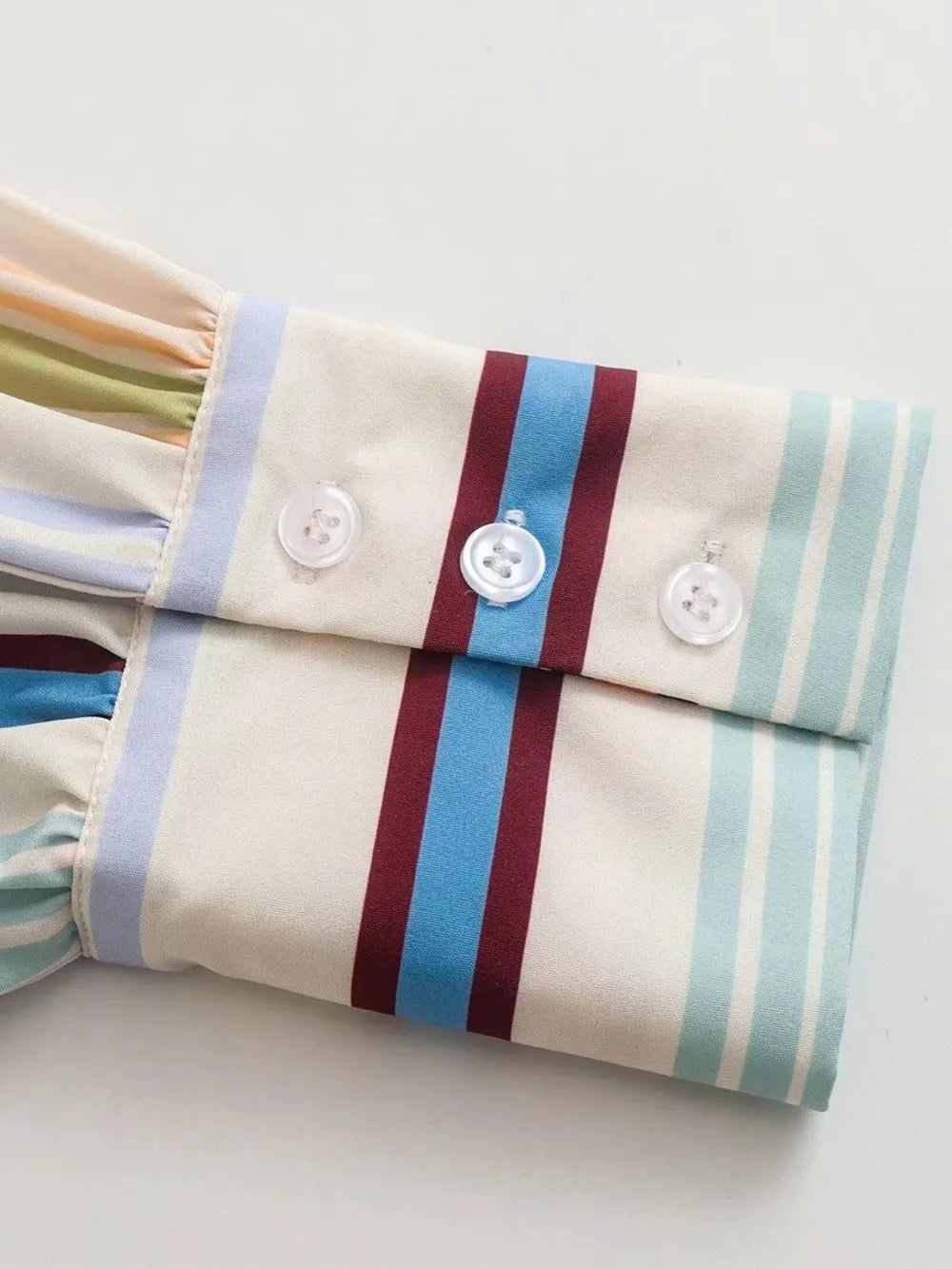 Striped Button Down Lantern Sleeve Shirt - Premium Women's Down Shirt Tops from Trendsi - Just $28! Shop now at Handbags Specialist Headquarter